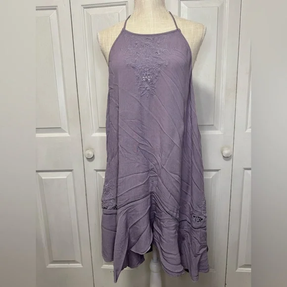 Free People Heat Wave Mini Dress Womens Medium Strappy Back Flutter Hem Lavender - Picture 2 of 10